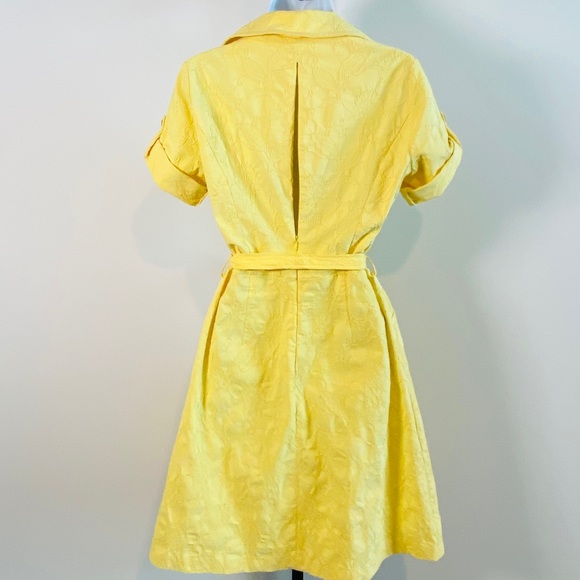 Vintage Yellow Liz Claiborne Embroidered Short Sleeve Belted Wrap Dress Size 6 - Picture 6 of 11